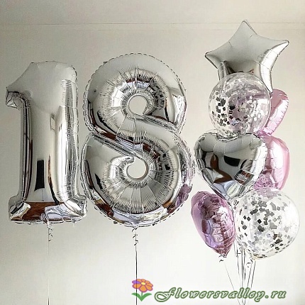 Композиция из воздушных шаров с цифрой 18