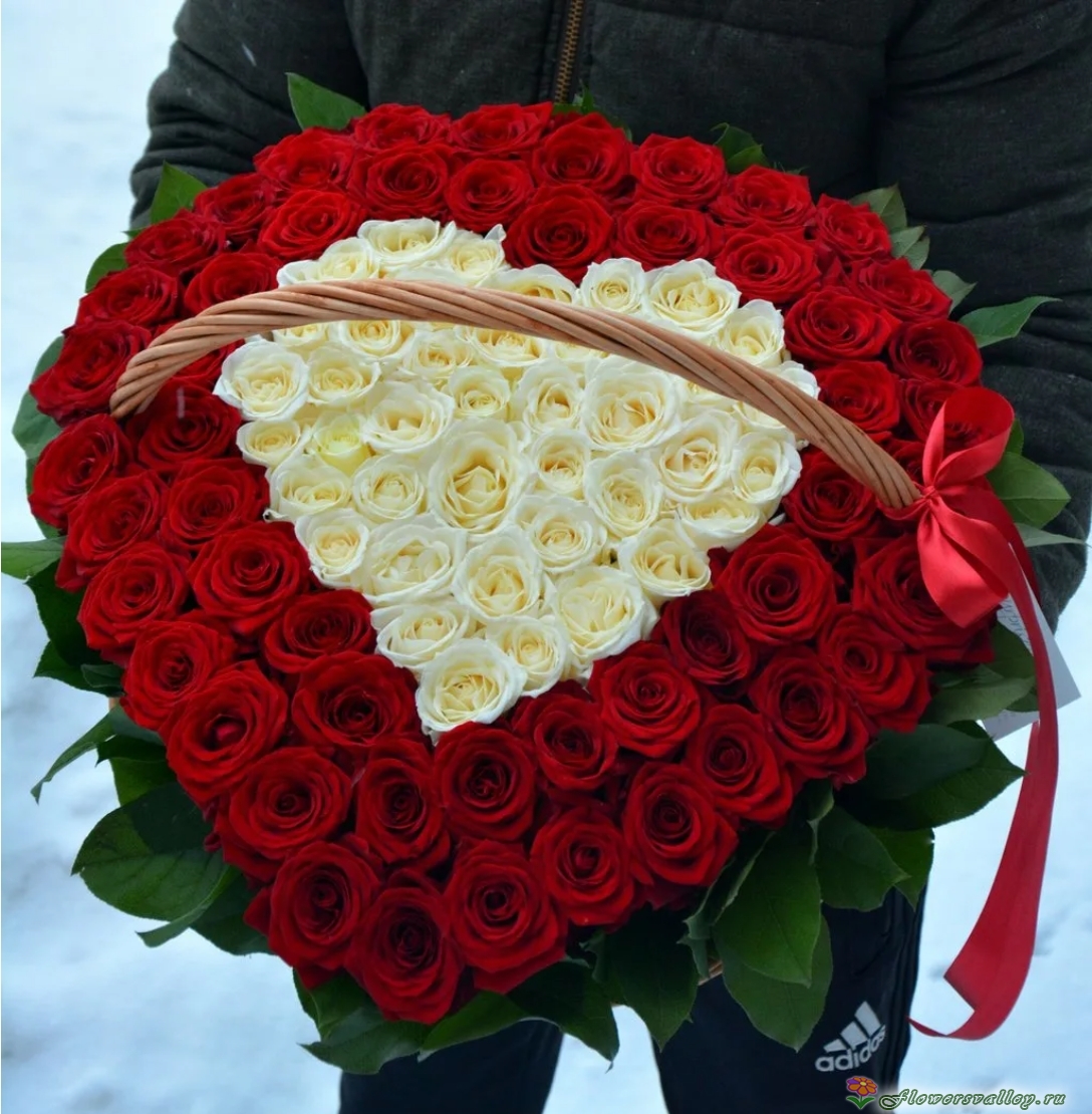 101 роза в корзине