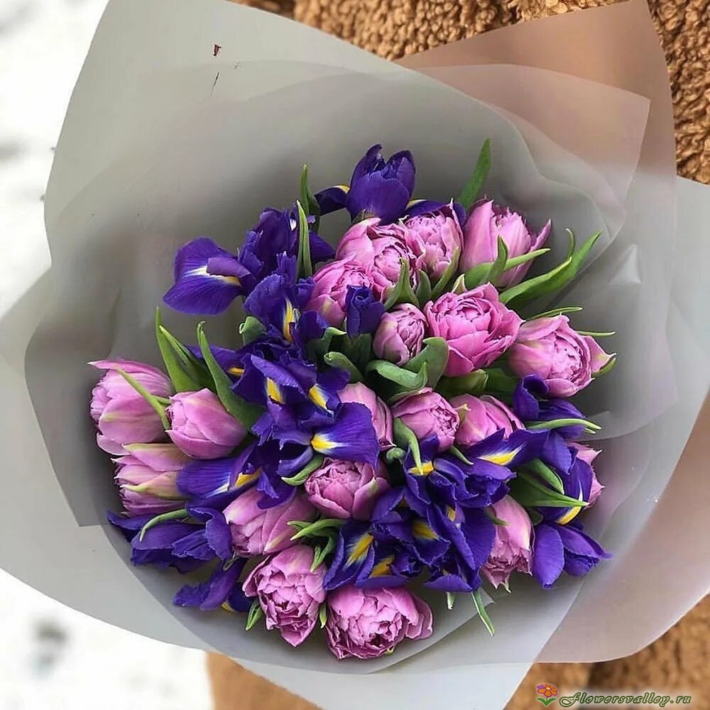 Букет из ирисов и тюльпанов, 25 шт