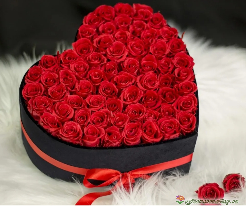 Коробка из 51 красной розы в виде сердца